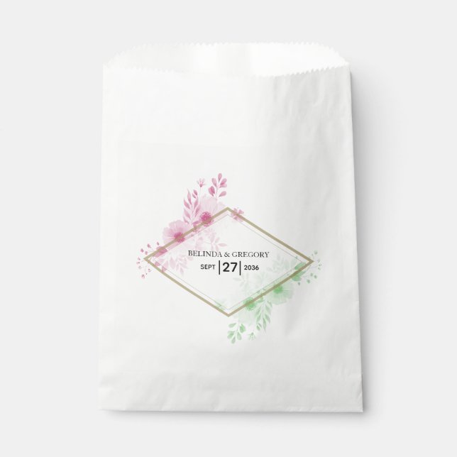 Elegant Watercolor Flowers Wedding Favour Bags (Front)