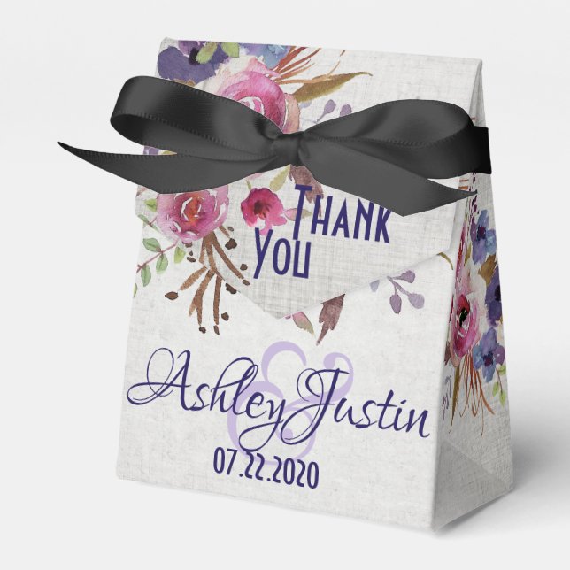 Elegant Watercolor Flowers Wedding Favour Boxes (Front Side)