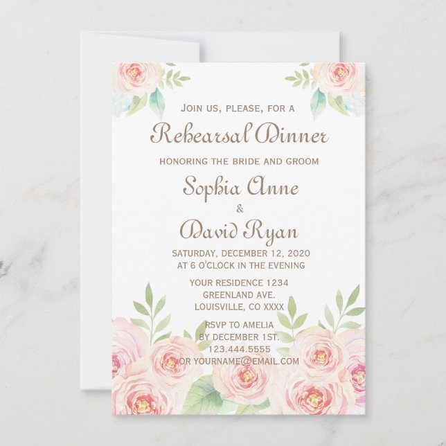 Elegant Watercolor Flowers Wedding Invitation (Front)