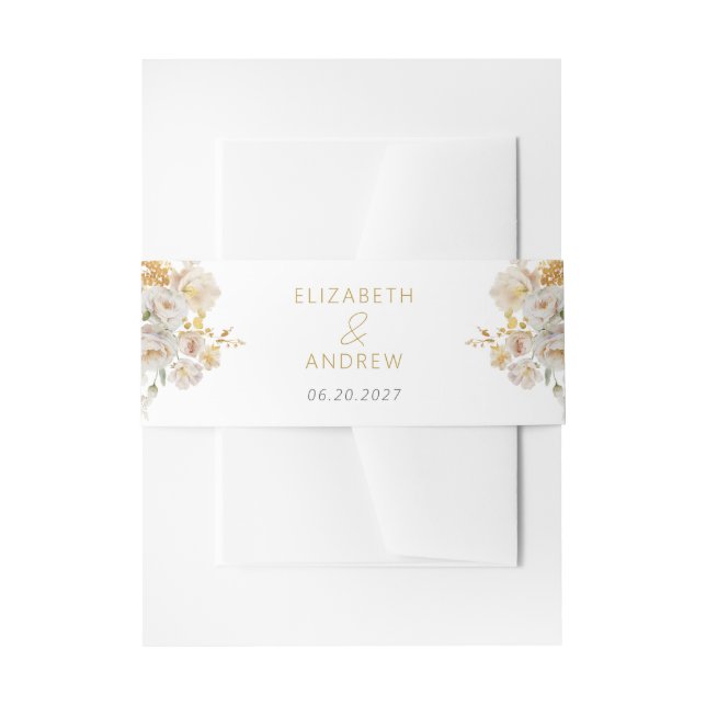 Elegant Watercolor Flowers Wedding Invitation Belly Band (Front Example)