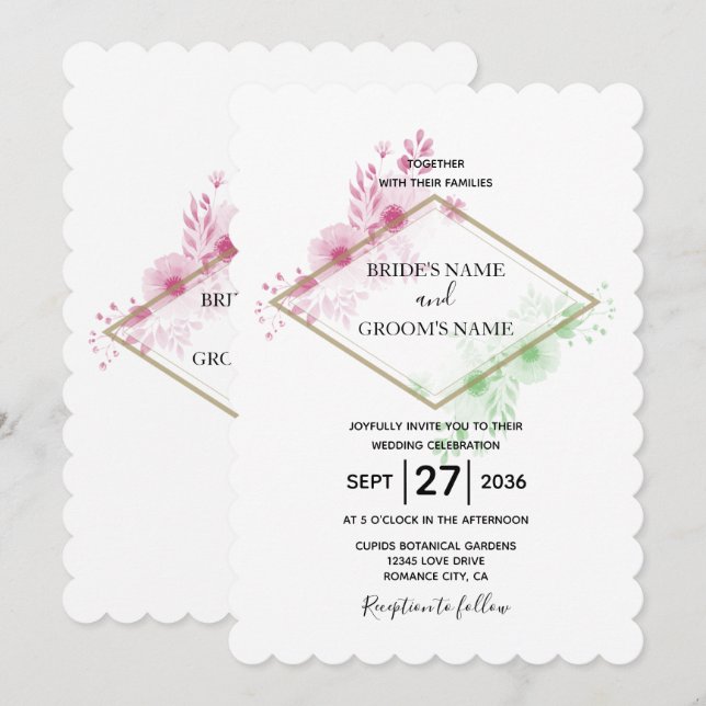 Elegant Watercolor Flowers Wedding Invitations (Front/Back)