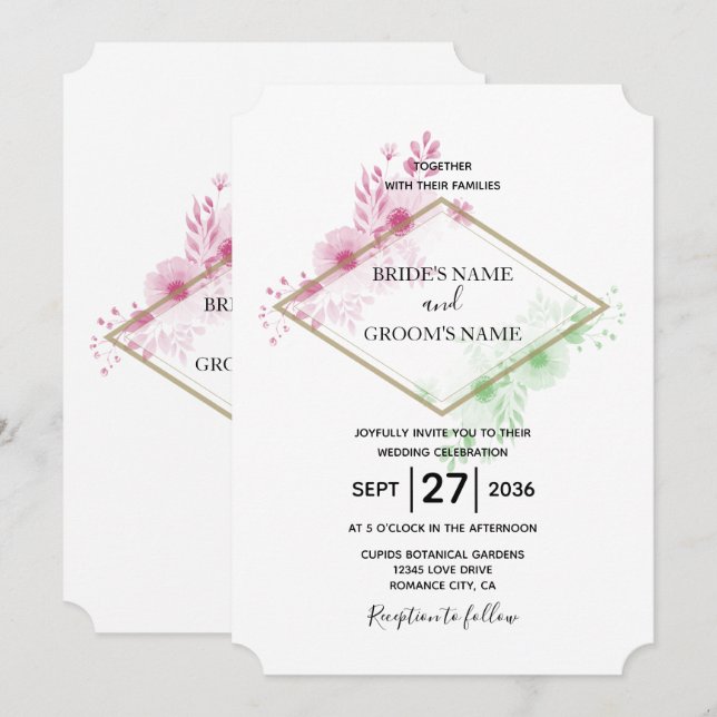 Elegant Watercolor Flowers Wedding Invitations (Front/Back)