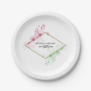 Elegant Watercolor Flowers Wedding Paper Plate
