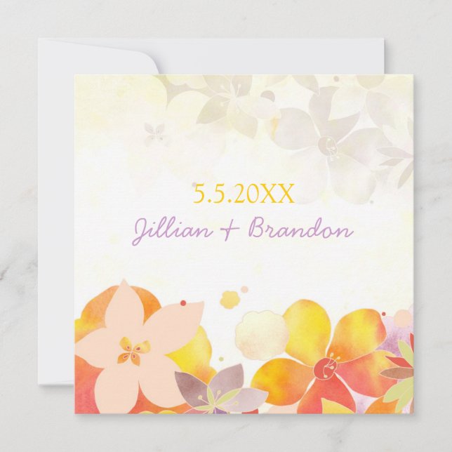 Elegant Watercolor Flowers Wedding Save the Date (Front)