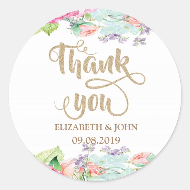 Elegant  Watercolor Flowers  Wedding Sticker (Front)