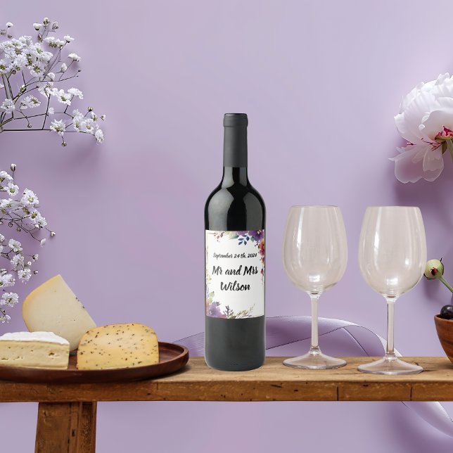 Elegant Watercolor Flowers Wedding Wine Labels (Creator Uploaded)
