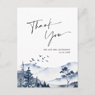 Elegant Watercolor Foggy Forest Thank You Postcard