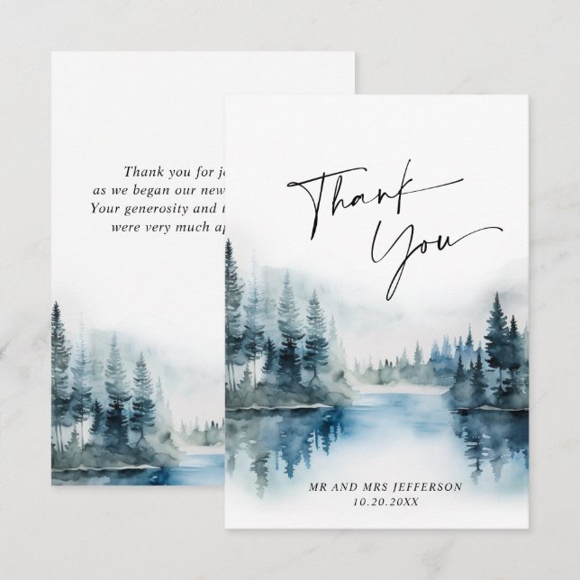Elegant Watercolor Foggy Forest Wedding Thank You Card (Front/Back)