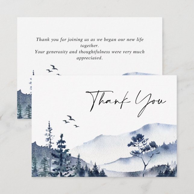 Elegant Watercolor Foggy Forest Wedding Thank You Card (Front/Back)