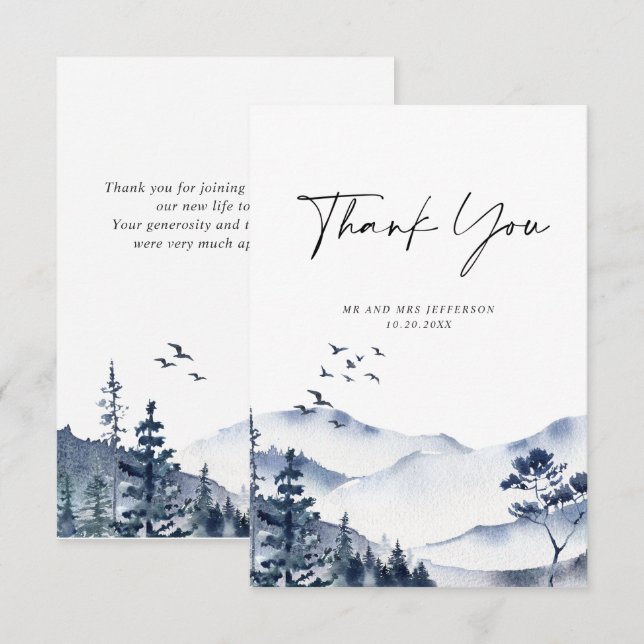 Elegant Watercolor Foggy Forest Wedding Thank You Card (Front/Back)
