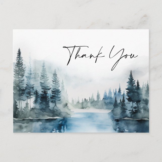 Elegant Watercolor Foggy Wedding Forest Thank You Postcard (Front)