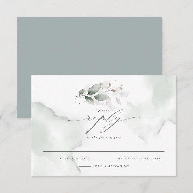 Elegant Watercolor Foliage  Dusty Green  RSVP Card (Front/Back)