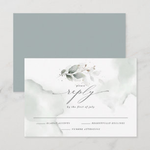 Elegant Watercolor Foliage  Dusty Green  RSVP Card