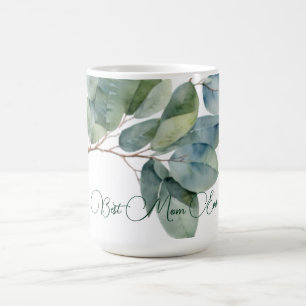 Elegant watercolor foliage green eucalyptus mum coffee mug