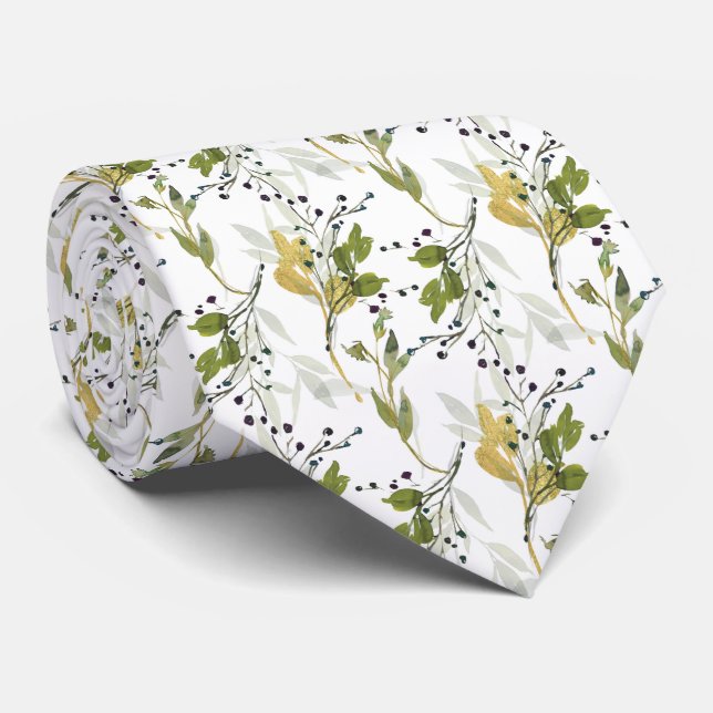 Elegant Watercolor Foliage Neck Tie (Rolled)