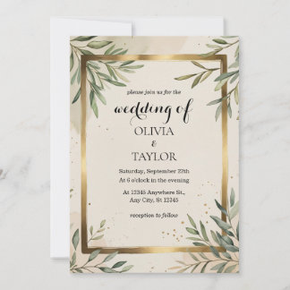 Elegant Watercolor Foliage Wedding Invitation