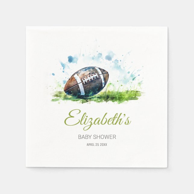 Elegant Watercolor Football Baby Shower Napkin (Front)
