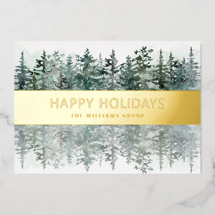 Elegant Watercolor Forest Business Foil Holiday Card