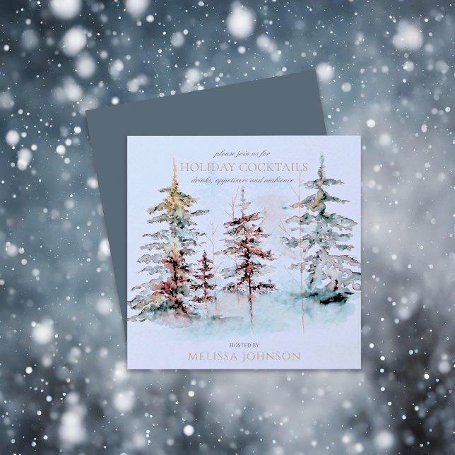 Elegant Watercolor Forest Holiday Cocktail Party Invitation (Creator Uploaded)