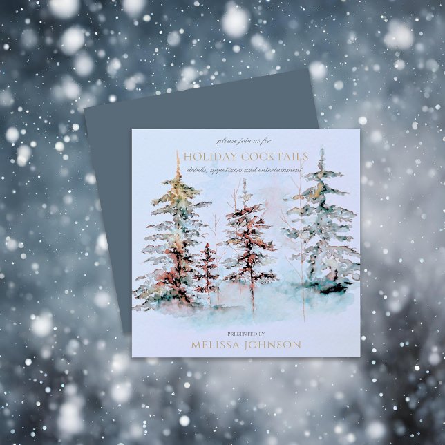 Elegant Watercolor Forest Holiday Cocktail Party Invitation (Creator Uploaded)