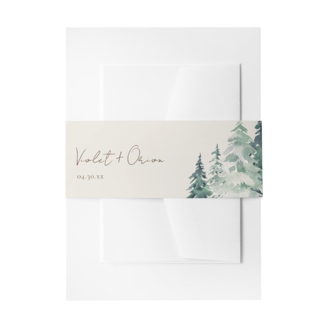 Elegant Watercolor Forest Invitation Belly Band (Front Example)