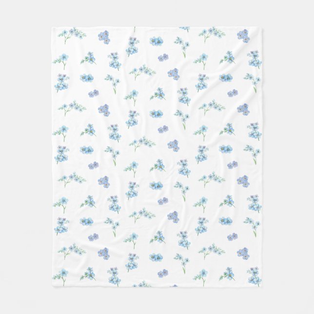 Elegant Watercolor Forget Me Not Flowers Fleece Blanket (Front)