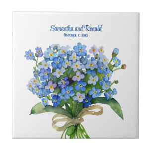 Elegant Watercolor Forget-me-not Wedding Tile