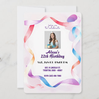 Elegant Watercolor Frame Birthday Personalised Invitation