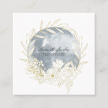 Elegant Watercolor Full Moon & Floral Square Card