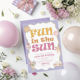 Elegant Watercolor Fun in the sun 6th Birthday pa Invitation