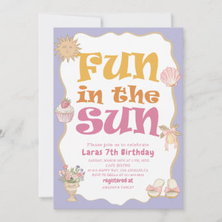 Elegant  Watercolor Fun in the sun 7th Birthday pa Invitation