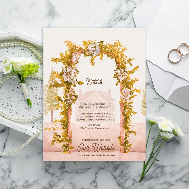 Elegant Watercolor Garden Arch Wedding Details Enclosure Card (Elegant Watercolor Garden Arch Wedding Details Card Rustic Countryside Information Enclosure Card)