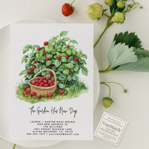 Elegant Watercolor Garden Berries Moving Announcement Postcard