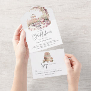Elegant watercolor Garden Bridal Shower Rsvp All In One Invitation