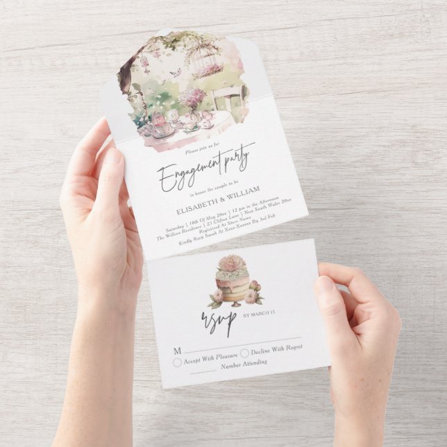 Elegant watercolor Garden Engagement All In One Invitation (Tearaway)