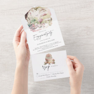 Elegant watercolor Garden Engagement All In One Invitation