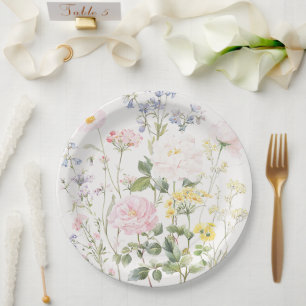 Elegant Watercolor Garden Floral Wedding Paper Plate