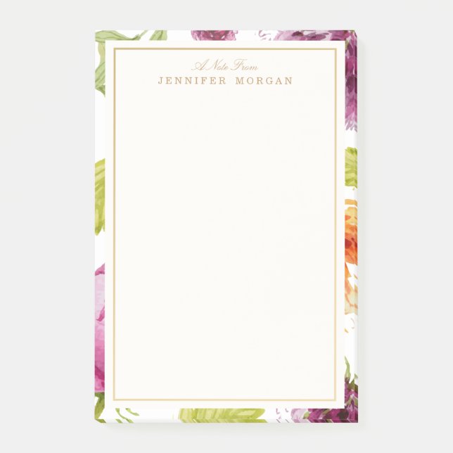 Elegant Watercolor Garden Flowers Stylish Frame Post-it Notes (Front)