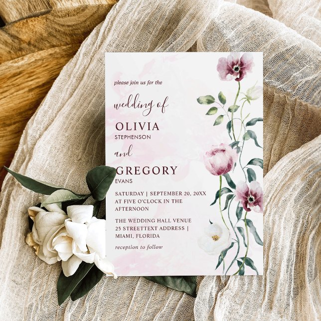 Elegant Watercolor garden flowers Wedding Invitation (Creator Uploaded)