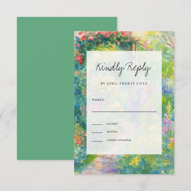 Elegant Watercolor Garden Themed Wedding RSVP Card (Front/Back)
