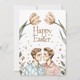 Elegant Watercolor Gay Couple Easter Card