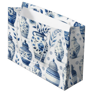 Elegant Watercolor Ginger Jars Pattern Large Gift Bag