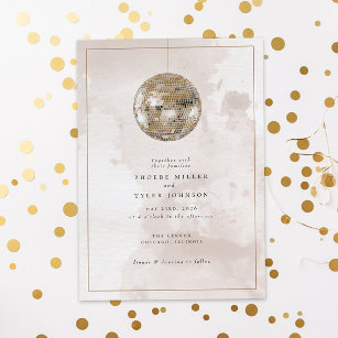 Elegant Watercolor Gold Disco Ball Wedding Invitation