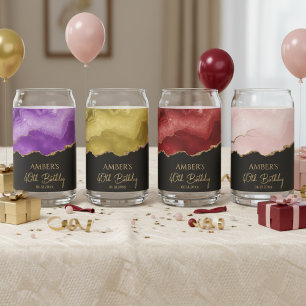 Elegant Watercolor Gold Marble Personalised Can Glass