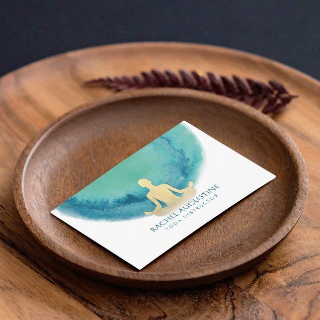 Elegant Watercolor Gold Meditation Yoga Instructor Business Card (Creator Uploaded)