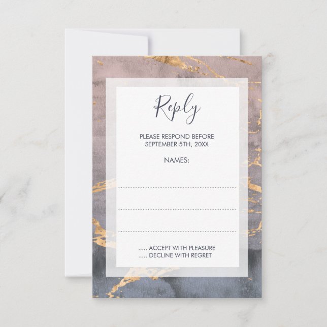 Elegant Watercolor & Gold Wedding Reply Cards (Front)