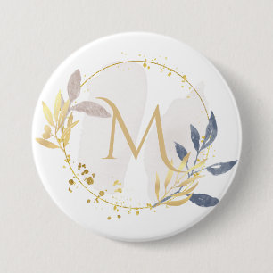 Elegant Watercolor Gold Wreath Monogram M 7.5 Cm Round Badge