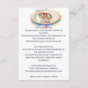 Elegant Watercolor Golden Rose Wedding Rings Enclosure Card