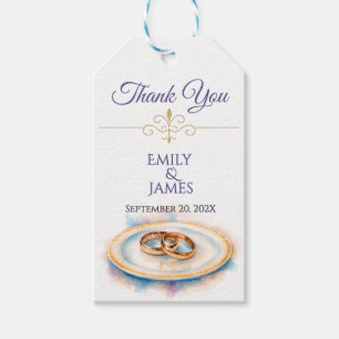 Elegant Watercolor Golden Rose Wedding Rings Gift Tags