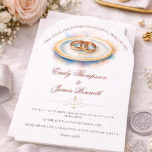 Elegant Watercolor Golden Rose Wedding Rings Invitation